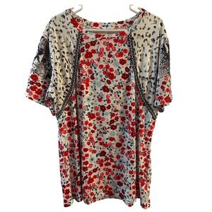 Viwedo Women's 2XL Mixed Print Floral Leopard Snakeskin Short Sleeve Blouse NWT